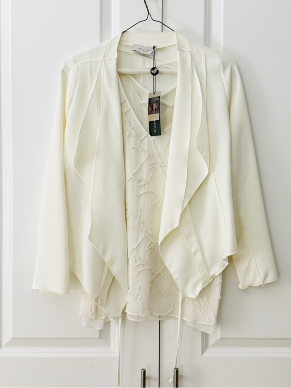 Lola & Sophie New York NWT Eggshell Beaded Tank & Drape Jacket Set XS/S